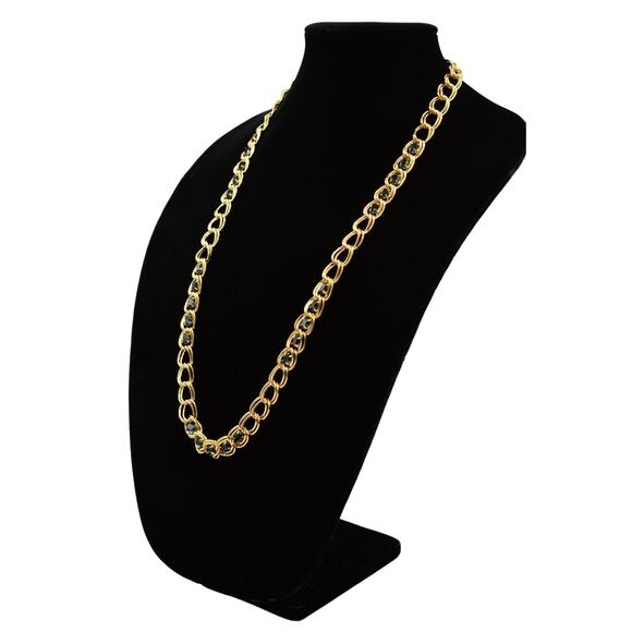 Givenchy Vintage Crystal Chain Necklace Chunky Gold Double Linked Blue 1980s 9J - Picture 11 of 12